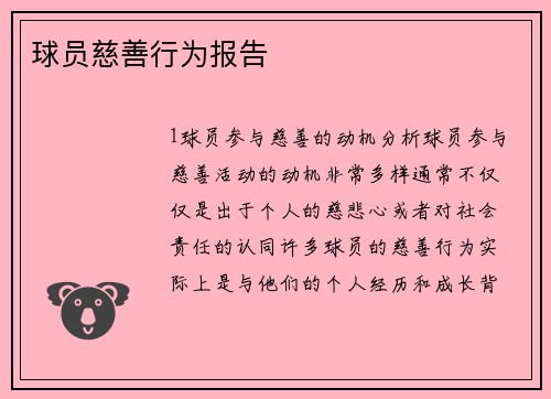 球员慈善行为报告