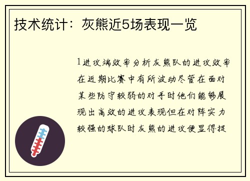 技术统计：灰熊近5场表现一览