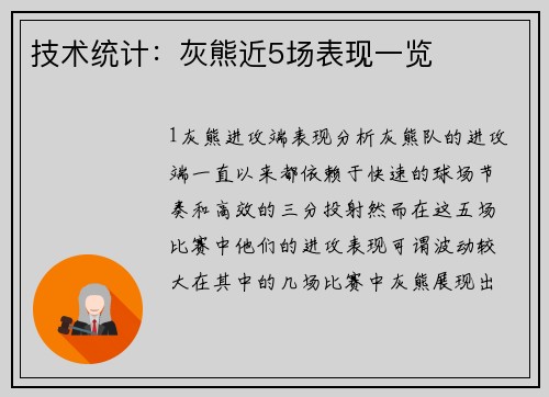 技术统计：灰熊近5场表现一览